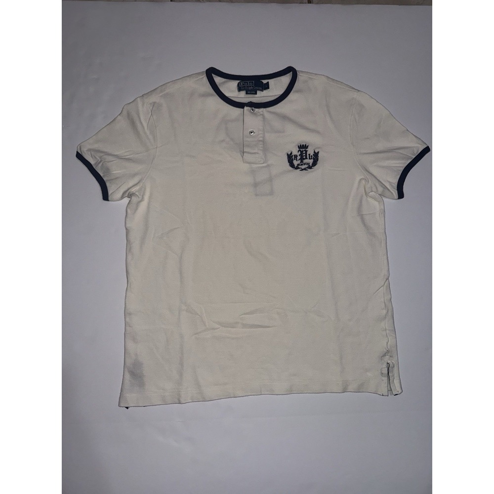 90's Vtg Polo Ralph Lauren Henley Shirt Mens L Rugby #7 Ringer Cotton Pique
